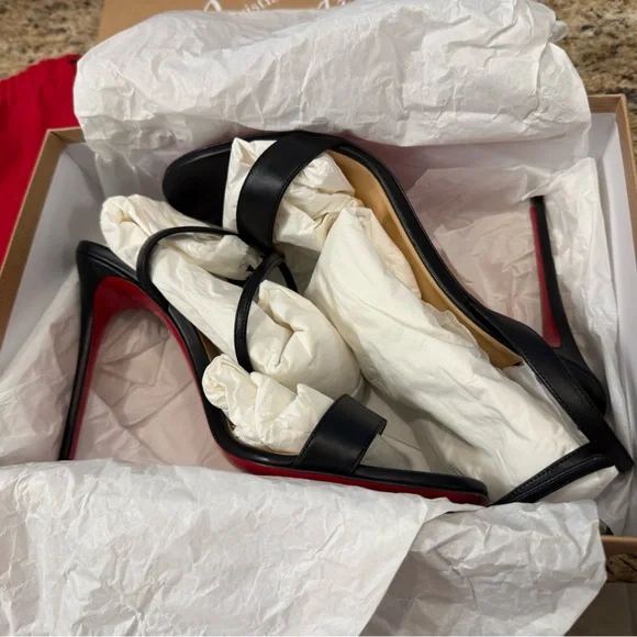 Christian Louboutin LoubiGirl 100 Black Leather Heels Size 41 - Picture 5 of 13